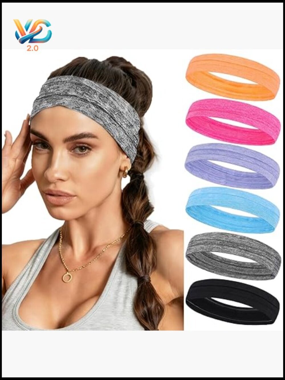 Non-Slip Moisture Wicking Workout Headbands Set of 6 Stretchy